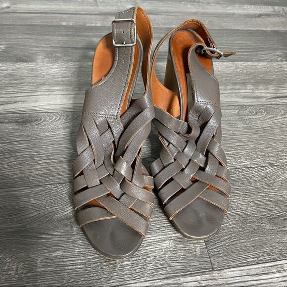 Lanvin Vintage Leather Olive Brown Gladiator Woven Cone Heel Sandals - Picture 9 of 16